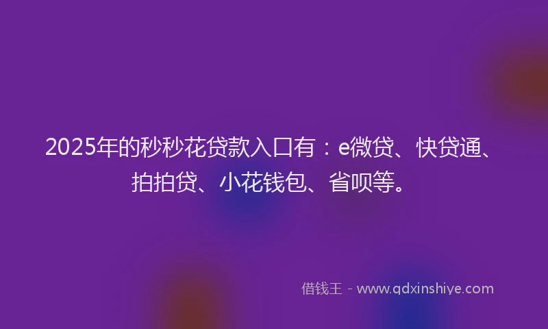 2025年的秒秒花贷款入口有：e微贷、快贷通、拍拍贷、小花钱包、省呗等。