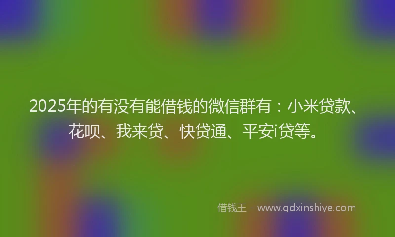 2025年的有没有能借钱的微信群有:小米贷款、花呗、我来贷、快贷通、平安i贷等。