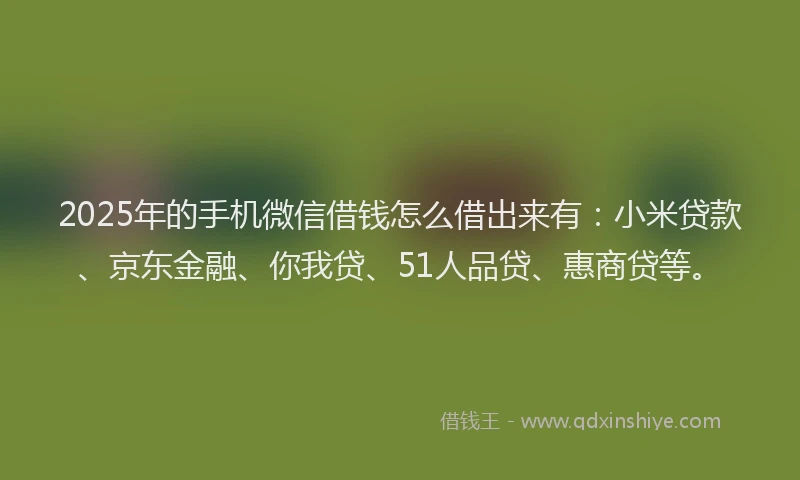 2025年的手机微信借钱怎么借出来有：小米贷款、京东金融、你我贷、51人品贷、惠商贷等。