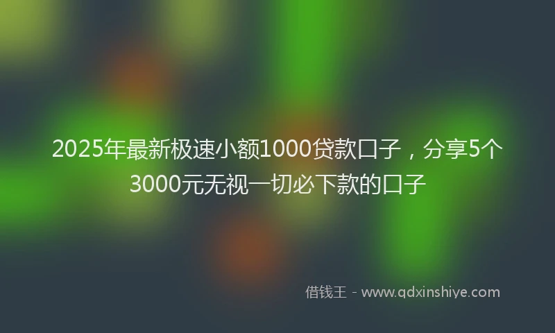 2025年最新极速小额1000贷款口子，分享5个3000元无视一切必下款的口子