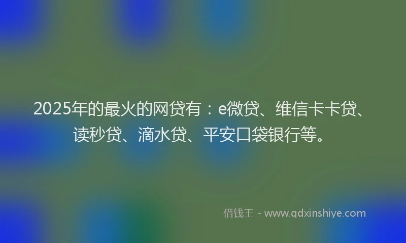 2025年的最火的网贷有：e微贷、维信卡卡贷、读秒贷、滴水贷、平安口袋银行等。