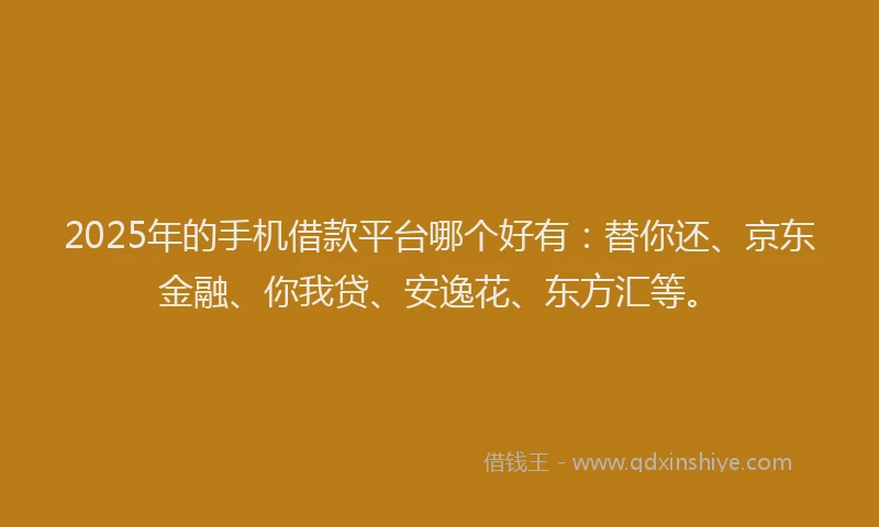 2025年的手机借款平台哪个好有：替你还、京东金融、你我贷、安逸花、东方汇等。