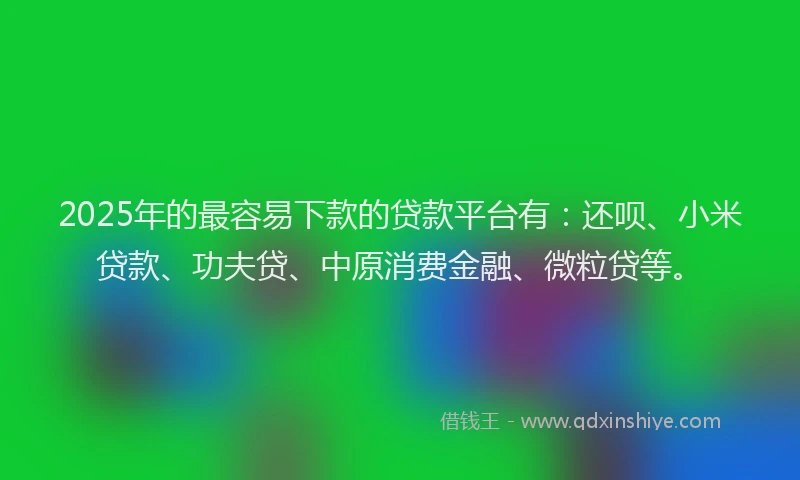 2025年的最容易下款的贷款平台有：还呗、小米贷款、功夫贷、中原消费金融、微粒贷等。