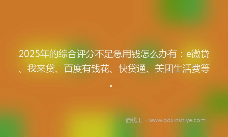2025年的综合评分不足急用钱怎么办有：e微贷、我来贷、百度有钱花、快贷通、美团生活费等。