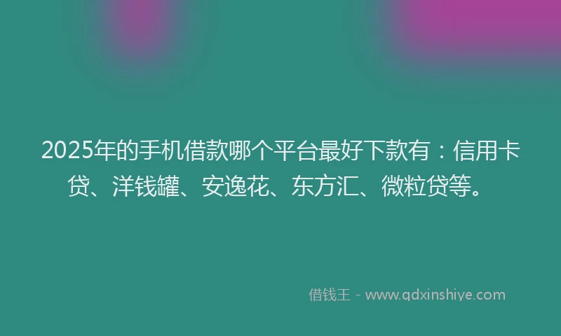 2025年的手机借款哪个平台最好下款有：信用卡贷、洋钱罐、安逸花、东方汇、微粒贷等。