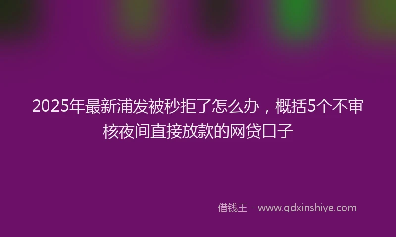 2025年最新浦发被秒拒了怎么办，概括5个不审核夜间直接放款的网贷口子