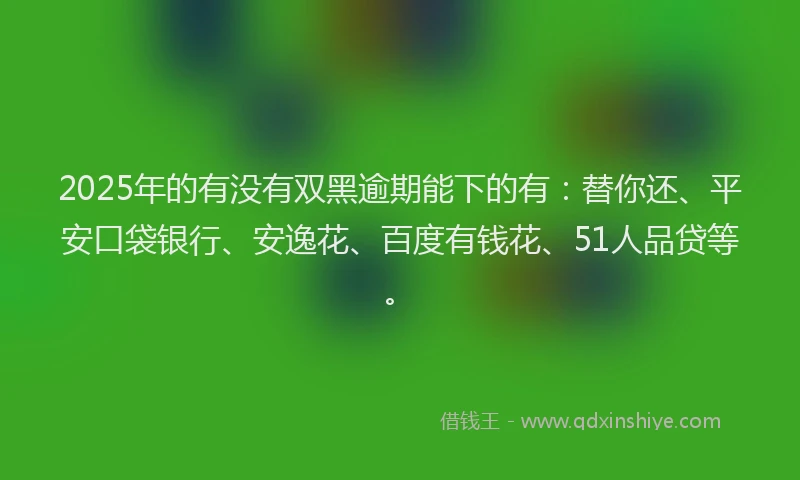 2025年的有没有双黑逾期能下的有:替你还、平安口袋银行、安逸花、百度有钱花、51人品贷等。