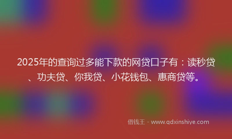 2025年的查询过多能下款的网贷口子有：读秒贷、功夫贷、你我贷、小花钱包、惠商贷等。