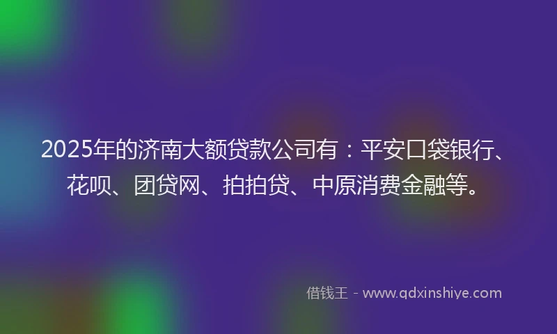 2025年的济南大额贷款公司有：平安口袋银行、花呗、团贷网、拍拍贷、中原消费金融等。