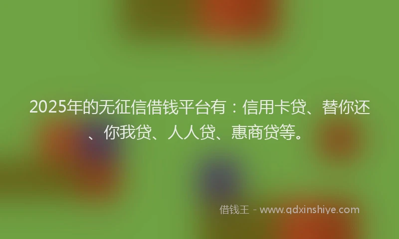 2025年的无征信借钱平台有：信用卡贷、替你还、你我贷、人人贷、惠商贷等。