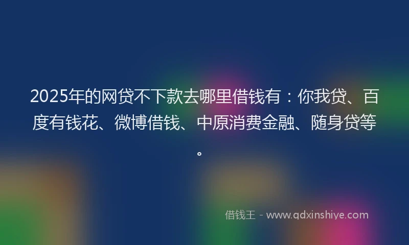 2025年的网贷不下款去哪里借钱有:你我贷、百度有钱花、微博借钱、中原消费金融、随身贷等。