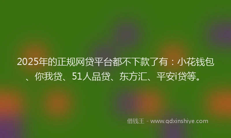 2025年的正规网贷平台都不下款了有：小花钱包、你我贷、51人品贷、东方汇、平安i贷等。