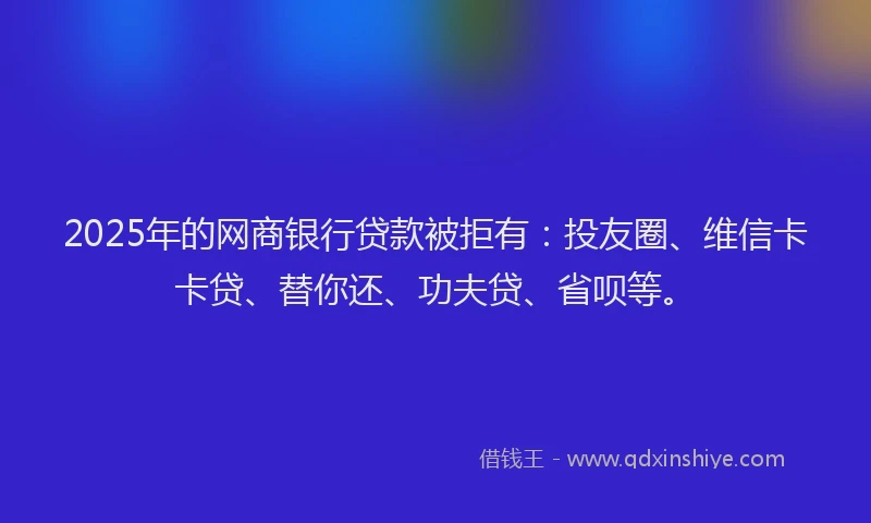 2025年的网商银行贷款被拒有：投友圈、维信卡卡贷、替你还、功夫贷、省呗等。