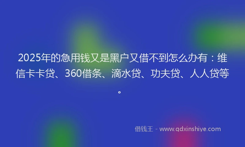 2025年的急用钱又是黑户又借不到怎么办有：维信卡卡贷、360借条、滴水贷、功夫贷、人人贷等。