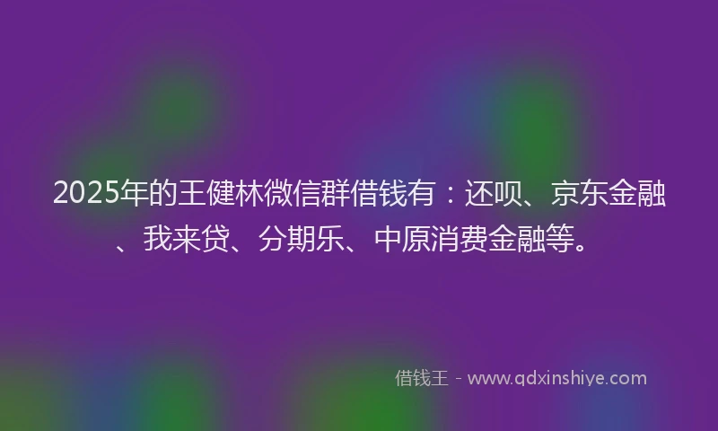 2025年的王健林微信群借钱有：还呗、京东金融、我来贷、分期乐、中原消费金融等。