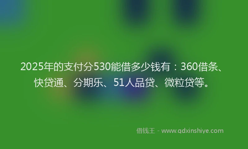 2025年的支付分530能借多少钱有：360借条、快贷通、分期乐、51人品贷、微粒贷等。