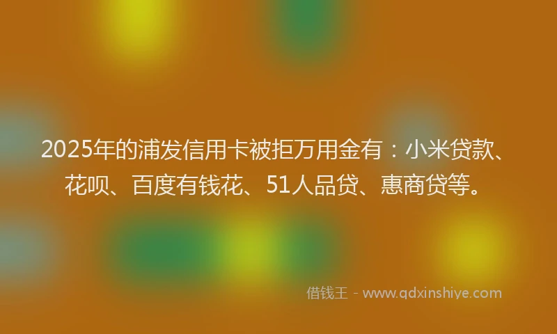 2025年的浦发信用卡被拒万用金有：小米贷款、花呗、百度有钱花、51人品贷、惠商贷等。