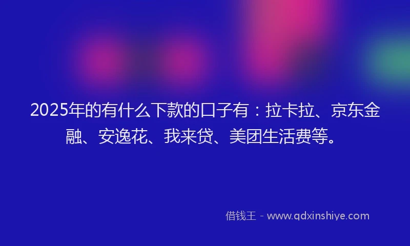 2025年的有什么下款的口子有：拉卡拉、京东金融、安逸花、我来贷、美团生活费等。