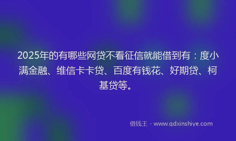2025年的有哪些网贷不看征信就能借到有：度小满金融、维信卡卡贷、百度有钱花、好期贷、柯基贷等。