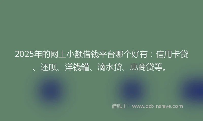 2025年的网上小额借钱平台哪个好有：信用卡贷、还呗、洋钱罐、滴水贷、惠商贷等。