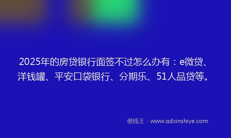 2025年的房贷银行面签不过怎么办有：e微贷、洋钱罐、平安口袋银行、分期乐、51人品贷等。