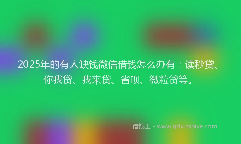 2025年的有人缺钱微信借钱怎么办有：读秒贷、你我贷、我来贷、省呗、微粒贷等。