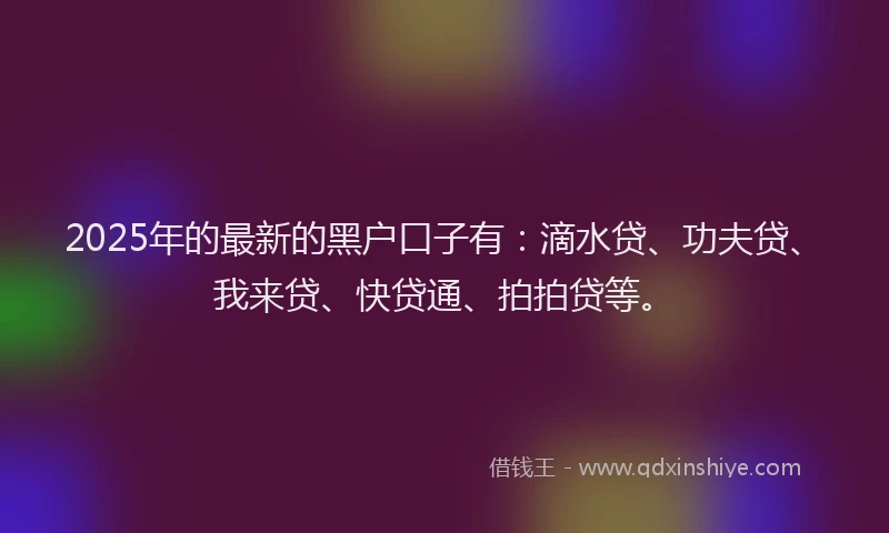 2025年的最新的黑户口子有：滴水贷、功夫贷、我来贷、快贷通、拍拍贷等。