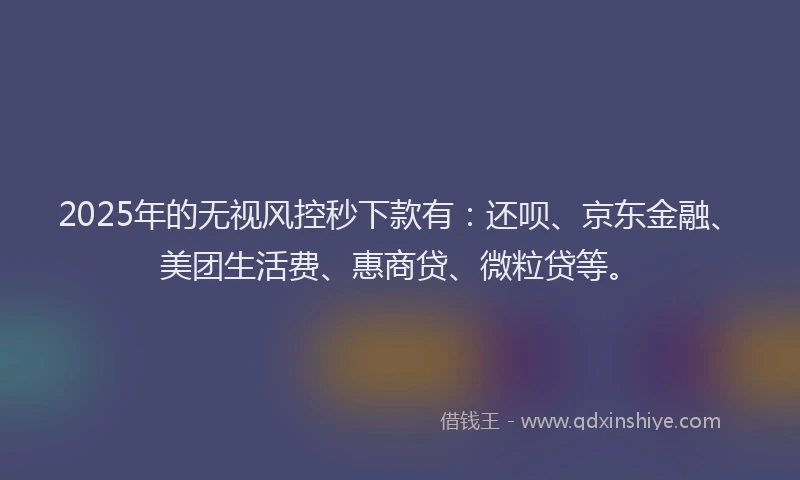 2025年的无视风控秒下款有：还呗、京东金融、美团生活费、惠商贷、微粒贷等。