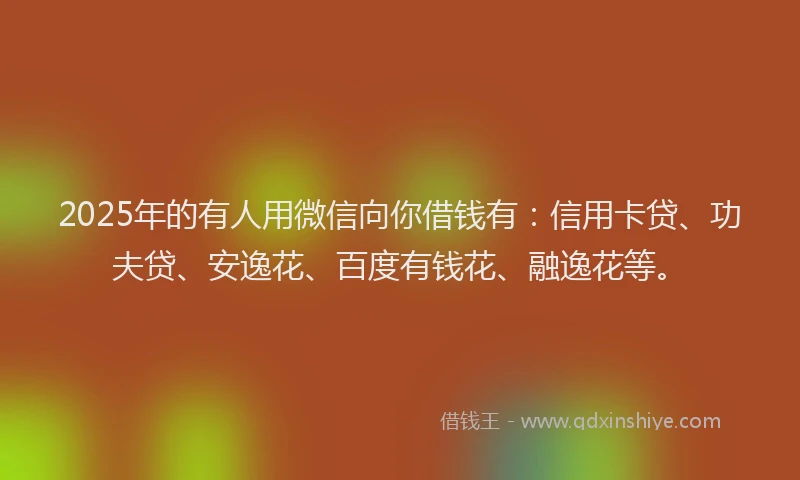 2025年的有人用微信向你借钱有：信用卡贷、功夫贷、安逸花、百度有钱花、融逸花等。