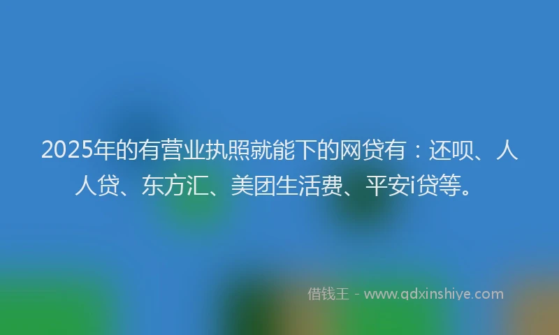 2025年的有营业执照就能下的网贷有：还呗、人人贷、东方汇、美团生活费、平安i贷等。