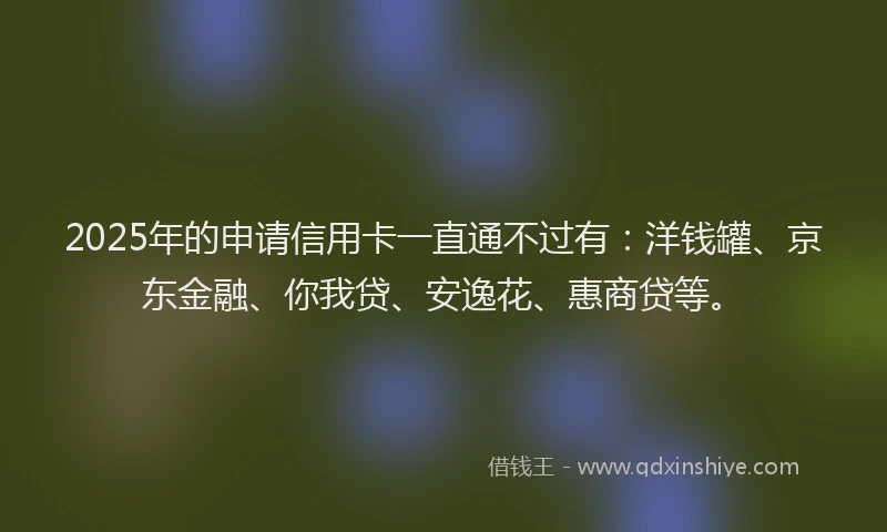2025年的申请信用卡一直通不过有：洋钱罐、京东金融、你我贷、安逸花、惠商贷等。