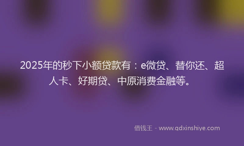 2025年的秒下小额贷款有：e微贷、替你还、超人卡、好期贷、中原消费金融等。