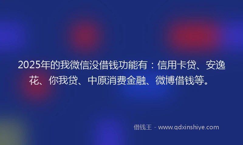 2025年的我微信没借钱功能有：信用卡贷、安逸花、你我贷、中原消费金融、微博借钱等。