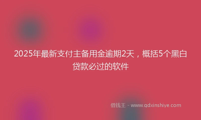 2025年最新支付主备用金逾期2天，概括5个黑白贷款必过的软件
