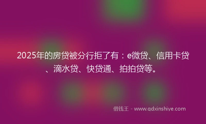 2025年的房贷被分行拒了有：e微贷、信用卡贷、滴水贷、快贷通、拍拍贷等。