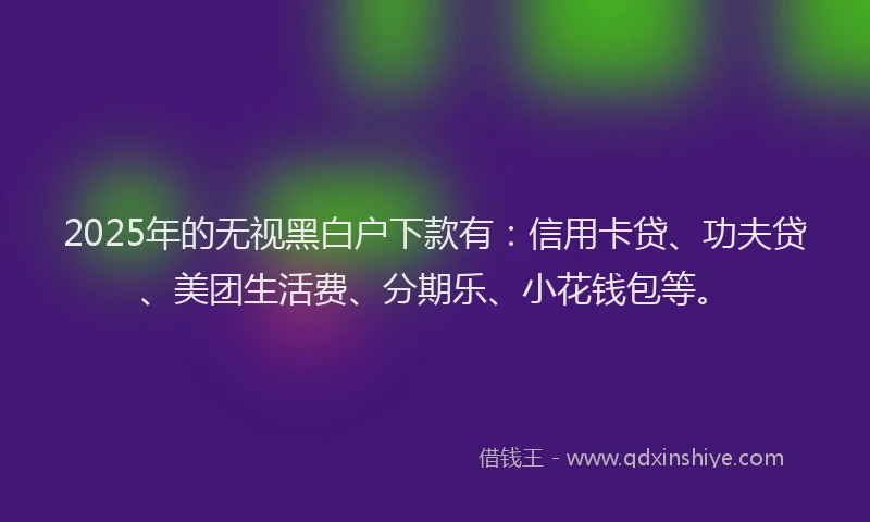 2025年的无视黑白户下款有:信用卡贷、功夫贷、美团生活费、分期乐、小花钱包等。