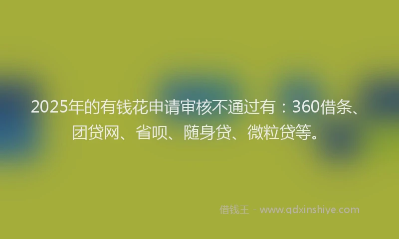 2025年的有钱花申请审核不通过有：360借条、团贷网、省呗、随身贷、微粒贷等。