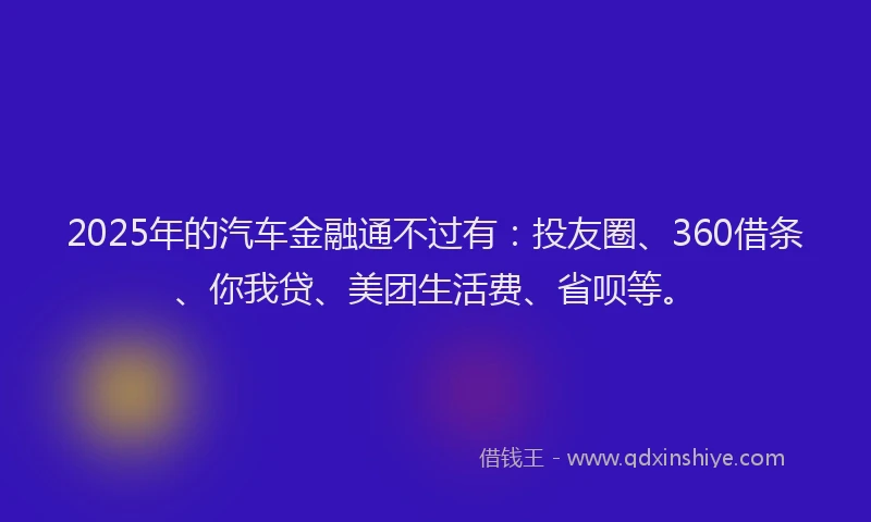2025年的汽车金融通不过有：投友圈、360借条、你我贷、美团生活费、省呗等。
