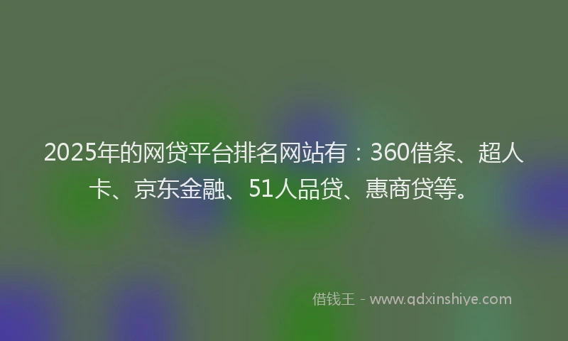 2025年的网贷平台排名网站有：360借条、超人卡、京东金融、51人品贷、惠商贷等。