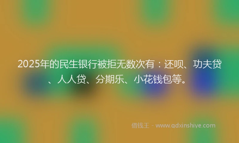 2025年的民生银行被拒无数次有：还呗、功夫贷、人人贷、分期乐、小花钱包等。
