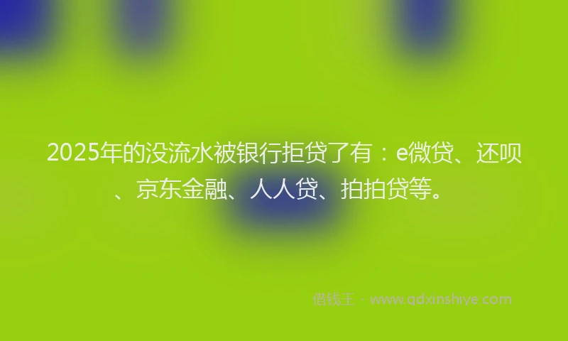 2025年的没流水被银行拒贷了有：e微贷、还呗、京东金融、人人贷、拍拍贷等。