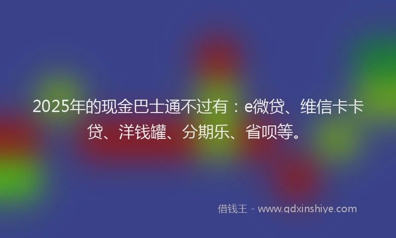 2025年的现金巴士通不过有：e微贷、维信卡卡贷、洋钱罐、分期乐、省呗等。