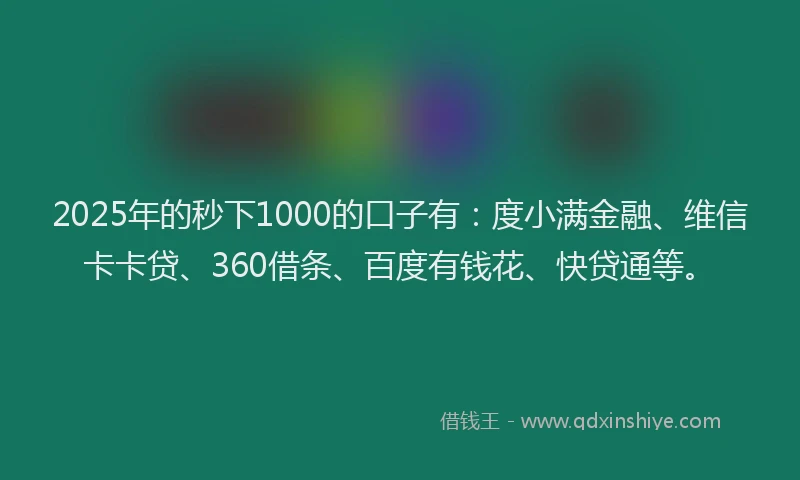 2025年的秒下1000的口子有：度小满金融、维信卡卡贷、360借条、百度有钱花、快贷通等。
