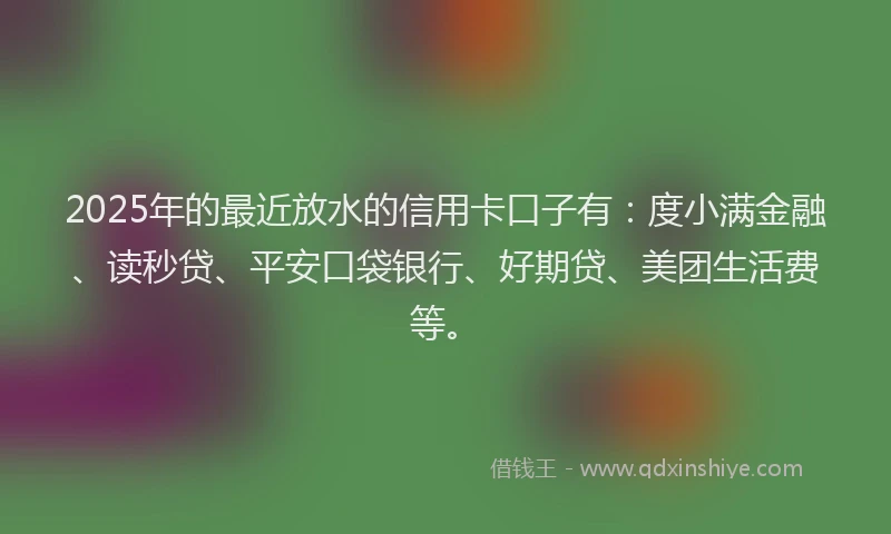 2025年的最近放水的信用卡口子有：度小满金融、读秒贷、平安口袋银行、好期贷、美团生活费等。