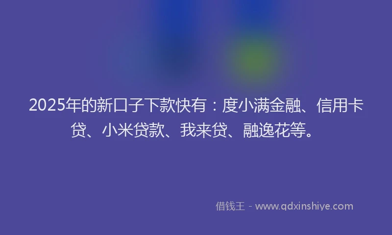 2025年的新口子下款快有：度小满金融、信用卡贷、小米贷款、我来贷、融逸花等。