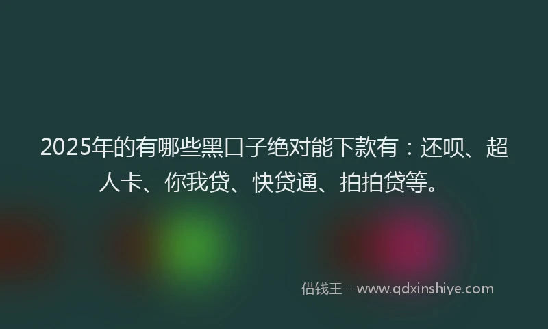 2025年的有哪些黑口子绝对能下款有：还呗、超人卡、你我贷、快贷通、拍拍贷等。