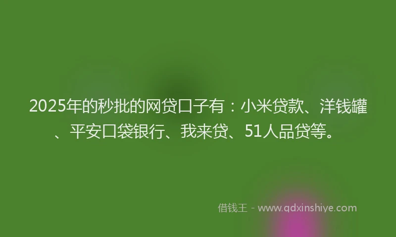 2025年的秒批的网贷口子有:小米贷款、洋钱罐、平安口袋银行、我来贷、51人品贷等。