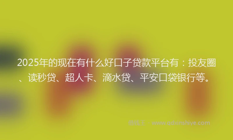 2025年的现在有什么好口子贷款平台有：投友圈、读秒贷、超人卡、滴水贷、平安口袋银行等。