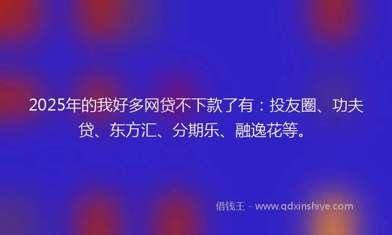 2025年的我好多网贷不下款了有：投友圈、功夫贷、东方汇、分期乐、融逸花等。