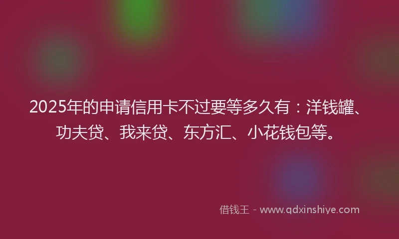 2025年的申请信用卡不过要等多久有：洋钱罐、功夫贷、我来贷、东方汇、小花钱包等。